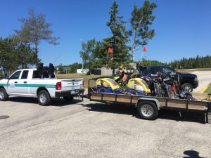 Here's all our gear, all loaded up for transport across the Mackinac Bridge